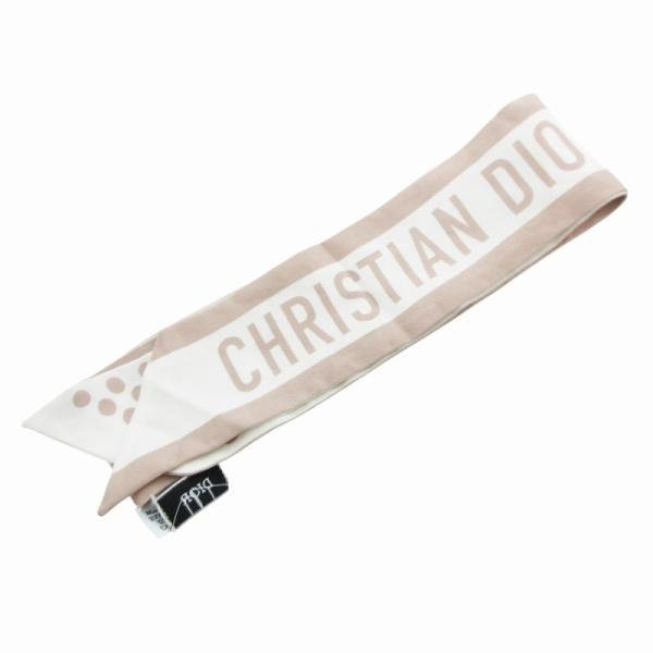 ディオール Dior ミッツァ スカーフ ロゴ ドット柄 絹 シルク 白