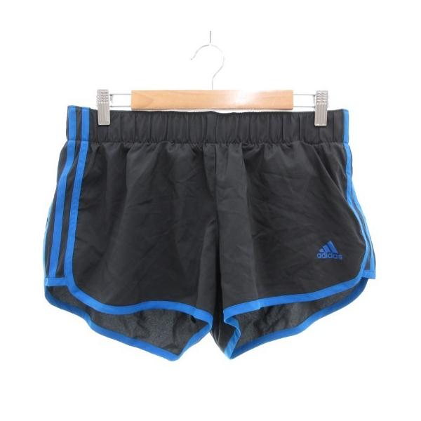 アディダス adidas ランニングショートパンツ ロゴ 3ストライプス M グレー 青 ブルー /GV レディース