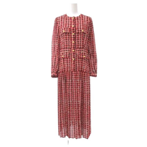 ダイアグラム Diagram 美品 ツイードプリントワンピース 38 レッド 赤