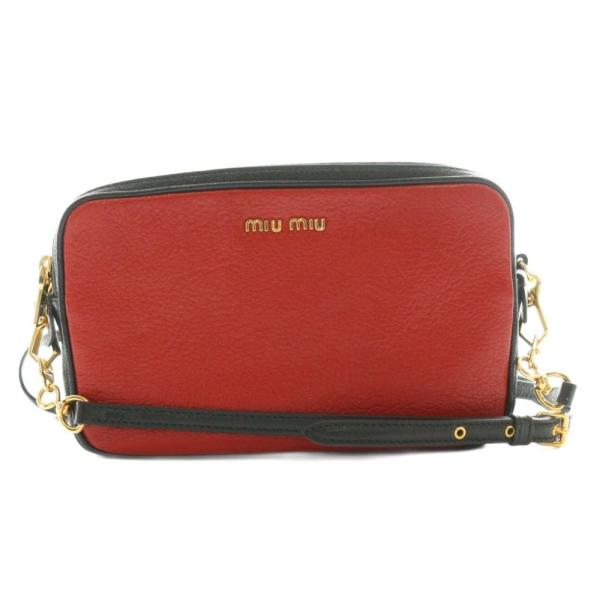 ミュウミュウ ショルダーバッグ レザー 赤 レッド 黒 ブラック /SS ■OS miu miu（ミュウミュウ） ショルダーバッグ レザー 赤 レッド 黒