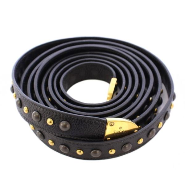 グッチ ロングベルト レザー スタッズ 装飾 バイカラー 黒 ブラック GUCCI（グッチ） ロングベルト レザー スタッズ 装飾 バイカラー 黒