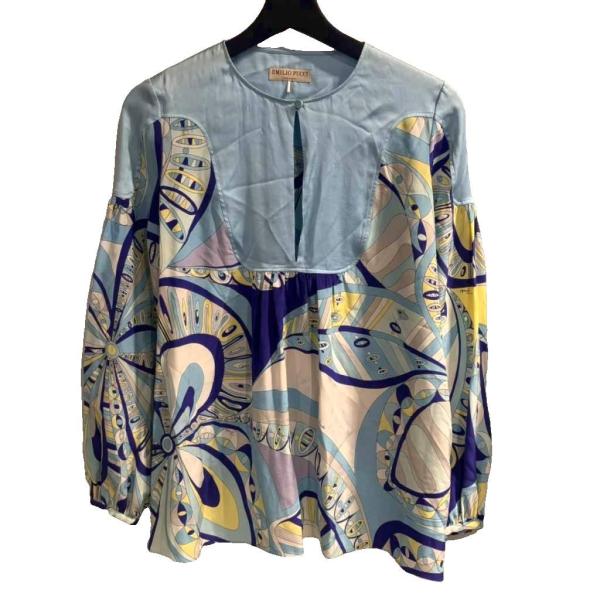 エミリオプッチ EMILIO PUCCI カットソー シルク 幾何学模様 36 青