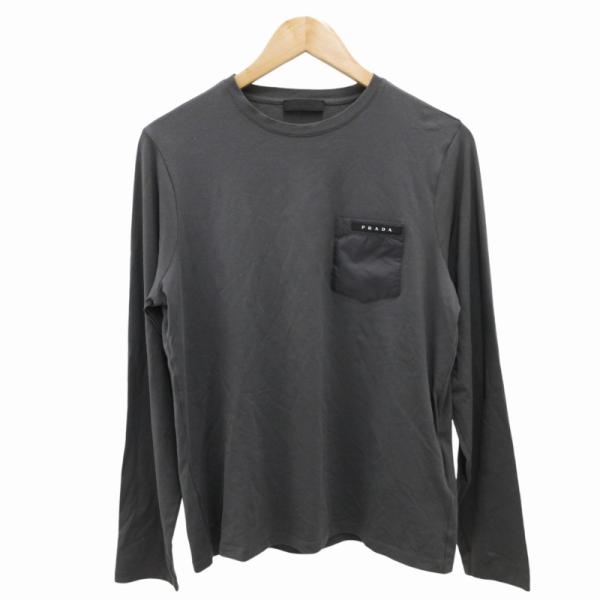 PRADA プラダ 長袖 Tシャツ ブランドロゴ ラバーロゴ コットン ポケット PRADA（プラダ） ロンT Tシャツ カットソー ポケット ラバーロゴ 長袖