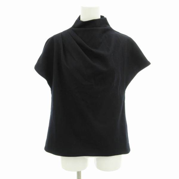ヨーコチャン カットソー モックネック タック ドレープ 半袖 38 M 紺 ヨーコチャン YOKO CHAN カットソー モックネック タック