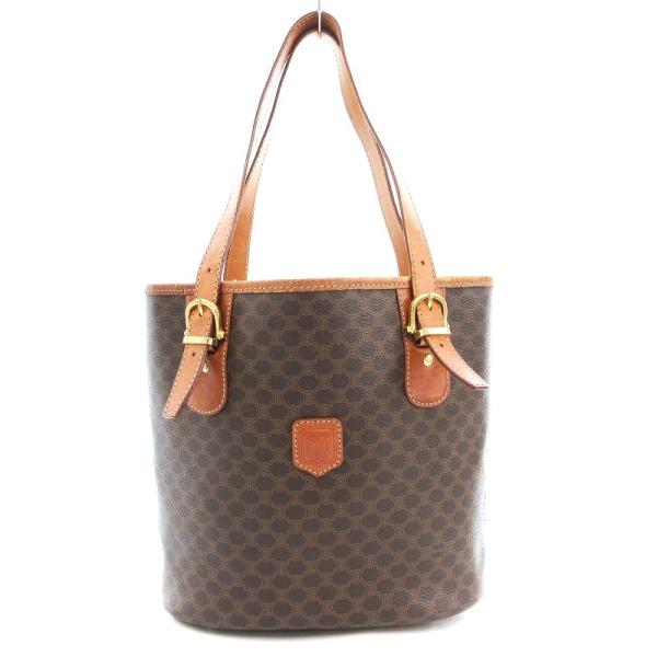 CELINE セリーヌ ブラウン レザー トートバッグ マカダム柄 CELINE セリーヌ トートバッグ マカダム柄 バケツ型 レザー 茶