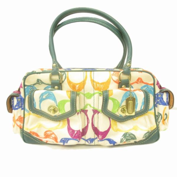 COACH（コーチ） ハンドバッグ 手持ち キャンバス ゴールド金具 緑