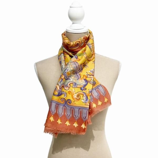 ETRO エトロ スカーフ ストール 総柄 シルク混 黄 イエロー