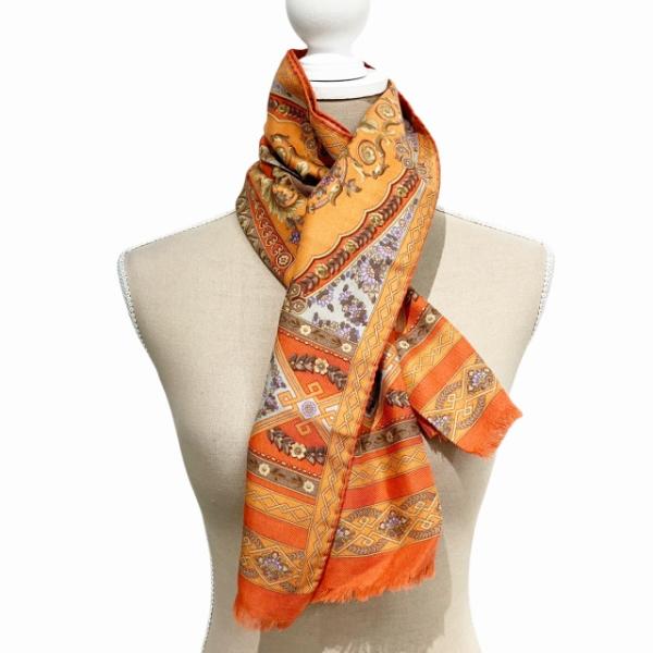 ETRO エトロ スカーフ ストール 総柄 オレンジ □WY レディース