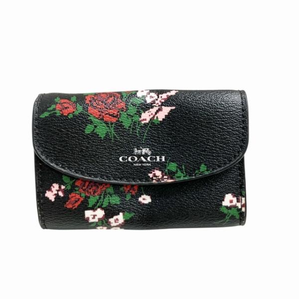 COACH（コーチ） キーケース6連 レザー 皮革 花柄 黒 ブラック