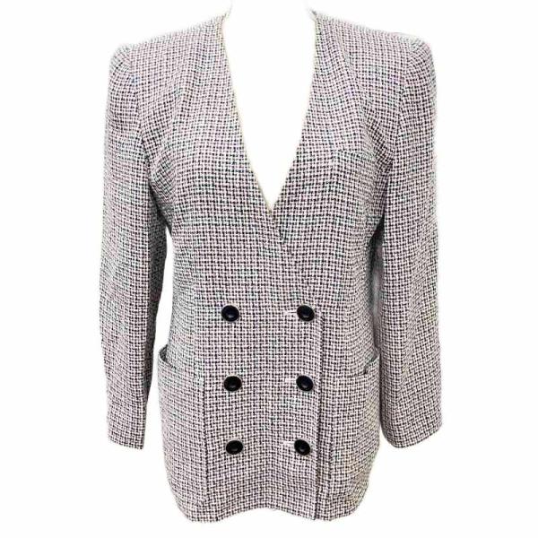 美品 Leilian ウール × シルク × 麻 ジャケット 13+ 日本製 レリアン Leilian ノーカラージャケット ツイード シルク混 ウール混