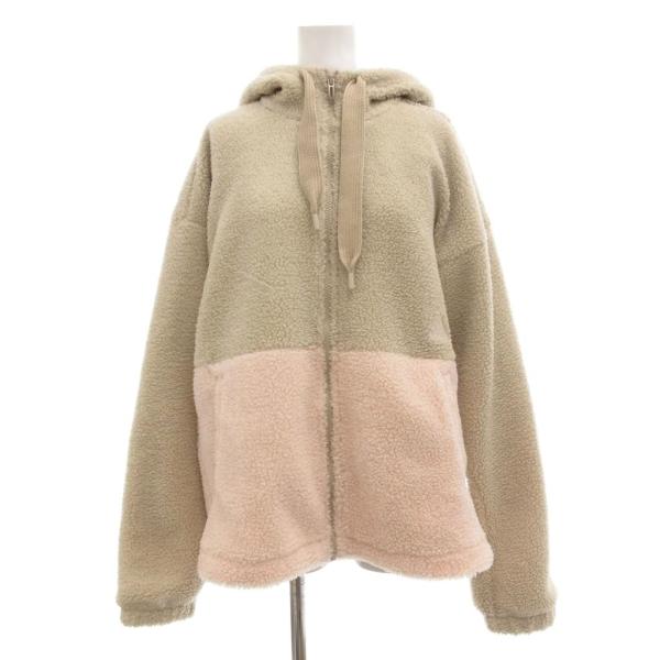 フリース ベージュ トップス ピンク模様 ラニトボクシーポッグルフリースフーディージップアップ - hijjoo | 60