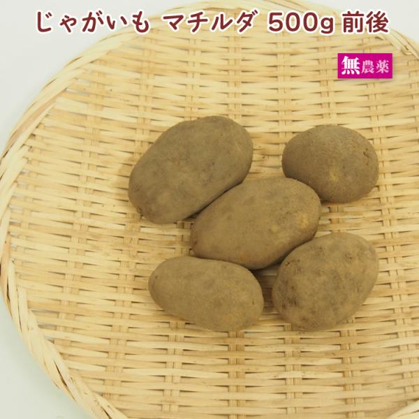 原材料：無農薬マチルダ500g前後産地：北海道マチルダは、北海道のじゃがいもの中で、わずか0.2%しかつくられていない貴重なじゃがいもです。皮は黄色、肉色は淡茶色で、糖分の多く、男爵のようなホクホク感と、キタアカリのようなしっとり感を兼ね備...