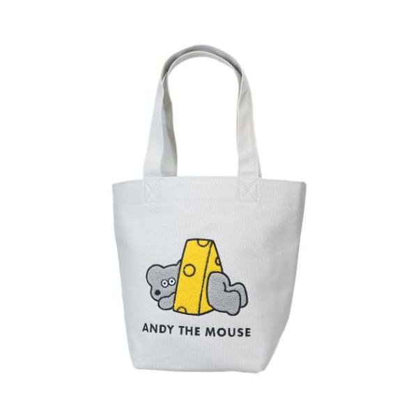 通勤 通学に大活躍イラストレーター松本セイジが描く人気キャラクターしっぽのないネズミ[ねずみのANDY/アンディ]グッズにまたまた可愛いnewアイテム登場こちらはちょっとしたお出かけにも便利な[ミニバッグ]ランチトートやサブバッグとしても活...
