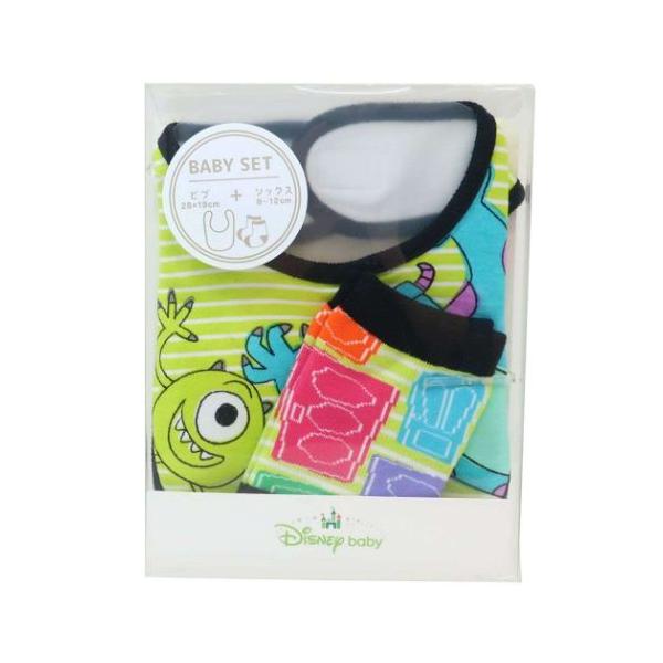 「メール便可」ベビー用品ディズニー＆ピクサーの大ヒット映画[MONSTERS INC]のベビーグッズシリーズこちらはかわいい[ビブ＆ソックスセット]出産祝いなどのギフトにもぴったりデザインいろいろあるのでお気に入りをみつけてくださいサイズ：...