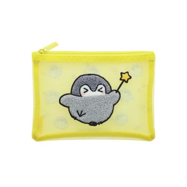 フラットポーチ サガラ刺繍メッシュポーチ きいろ コウペンちゃん LINE