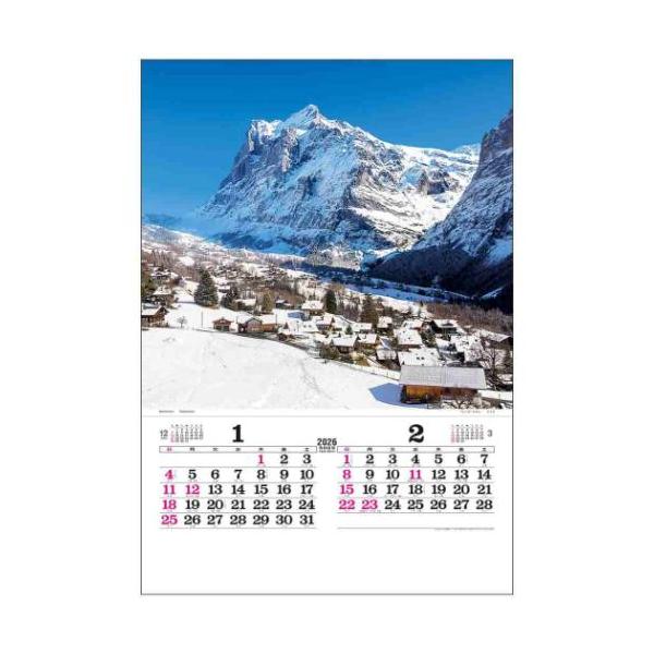 スケジュール おしゃれ カレンダー シンプル デザイン心洗われる、美しいアルプスの風景こちらのカレンダーは絵柄部分にフィルム素材を使用し、紙では表現できない透明感のある美しさです。表紙：ラウターブルンネン1-2月：ヴェッターホルン3-4月：...