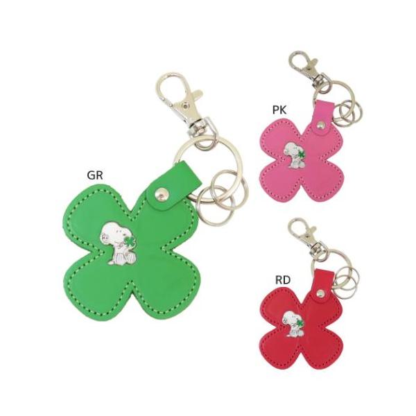 レザーキーホルダー キーリング スヌーピー クローバー2 グリーン