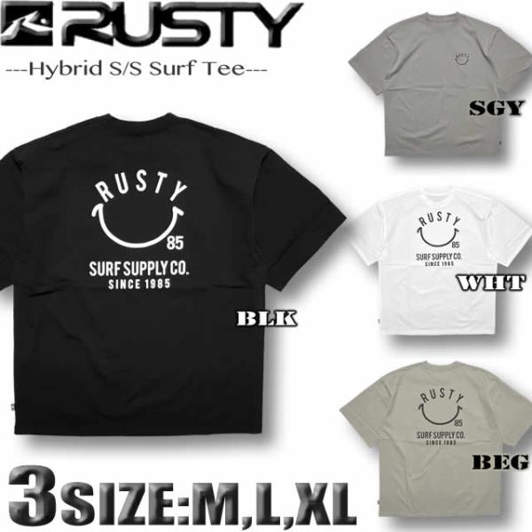 最短翌日配達 RUSTY ラスティー メンズ ラッシュガード 半袖 Tシャツ サーフT 水陸両用 ドロップショルダー ビッグサイズ UVカット サーフブランド 914473