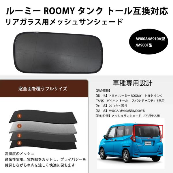 ルーミー ROOMY タンク トール互換対応 メッシュサンシェード リアガラス用 フルサイズ　1枚  プライバシー保護　日除け/遮光　メッシュサンシェード