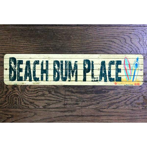 BEACH BUM PLACE ビーチバム 海好きの集まる場所 ミニストリートサイン アメリカンブリキ看板 メタルプレート