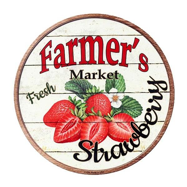 ストロベリー STRAWBERRY FARMERS MARKET ラウンド 円形 イチゴ メタルプレート アメリカンブリキ看板