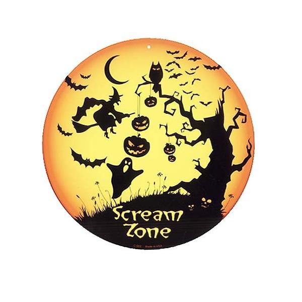 ハロウィン 飾り Screm Zone ラウンド 円形 アメリカンブリキ看板 アメリカン雑貨 アメリカ 雑貨