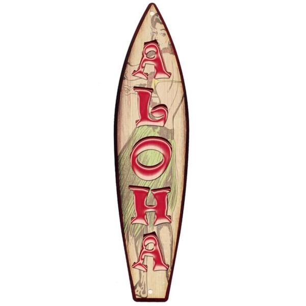 フラガール ALOHA サーフボード型 ハワイ サーフィン 雑貨 メタルプレート アメリカンブリキ看板