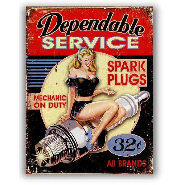 ピンナップガール＆スパークプラグ Dependable SERVICE レトロ調 