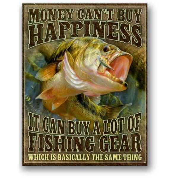 ブラックバス FISHING HAPPINESS アメリカンブリキ看板 メタルプレート