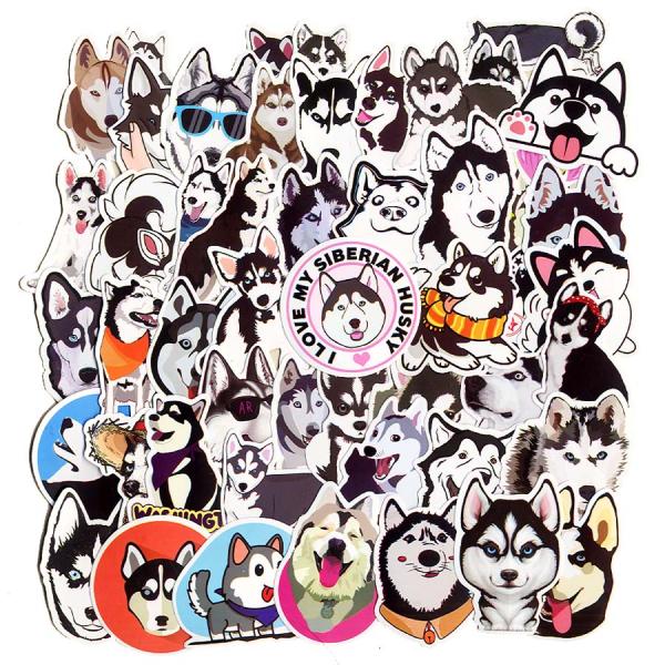 たっぷり５０枚セット♪シベリアンハスキーのかわいいイラスト仕上げのステッカーです★色々な柄のシベリアンハスキーがポップでかわいいですよね♪★詳しくは商品説明欄をご覧ください。シベリアンハスキー 雑貨 ステッカー５０枚セット コート紙製 犬 ...
