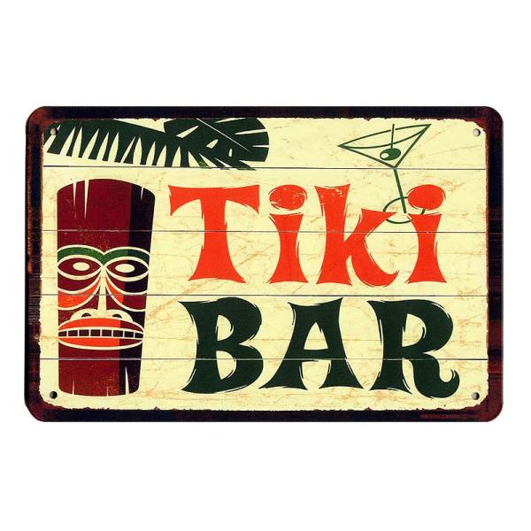 TIKI BAR ティキ・バー ミニサイズ 横型 レトロ調 アメリカンブリキ看板 メタルプレート ハワイ ハワイアン 雑貨