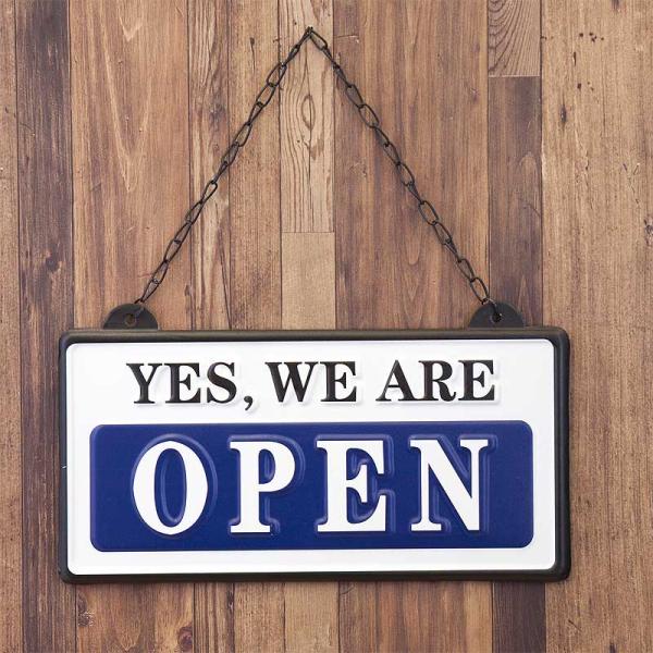 オープン＆クローズ 表示ボード 長方形 金属製 壁飾り プレート 看板 OPEN CLOSED リバーシブル