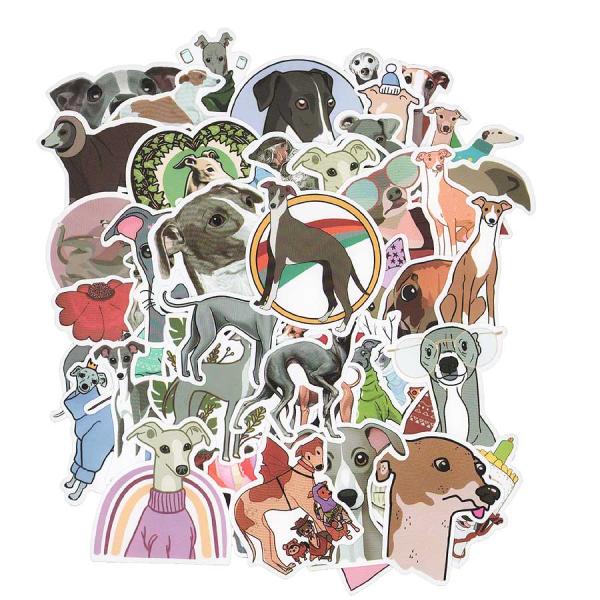 メール便送料無料♪１０００円ぽっきり・お得セット★たっぷり５０枚セット♪イタリアングレーハウンドのかわいいイラスト仕上げのステッカーです★色々な柄のイタグレちゃんがポップでかわいいですよね♪★詳しくは商品説明欄をご覧ください。イタリアングレ...