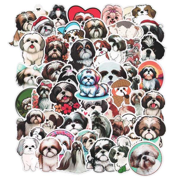 メール便送料無料♪たっぷり５０枚セット♪シーズーのかわいいイラスト仕上げのステッカーです★色々な柄のシーズーがポップでかわいいですよね♪★詳しくは商品説明欄をご覧ください。シーズー 雑貨 ステッカー５０枚セット コート紙製 犬 ペット シー...