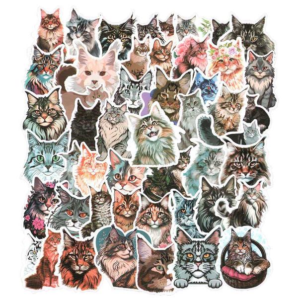 たっぷり５０枚セット♪メインクーンをテーマにしたイラスト仕上げのかわいいステッカーです★色々な柄がポップでかわいいですよね♪★詳しくは商品説明欄をご覧ください。猫 メインクーン 雑貨 ステッカー５０枚セット コート紙製 ねこ ネコ ペット ...