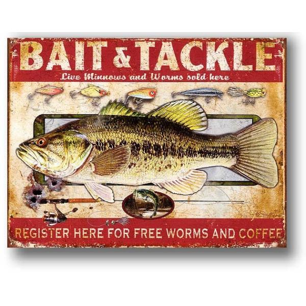 ブラックバス BAIT & TACKLE レトロ調 アメリカンブリキ看板 アメリカ 雑貨 アメリカン雑貨 メタルプレート