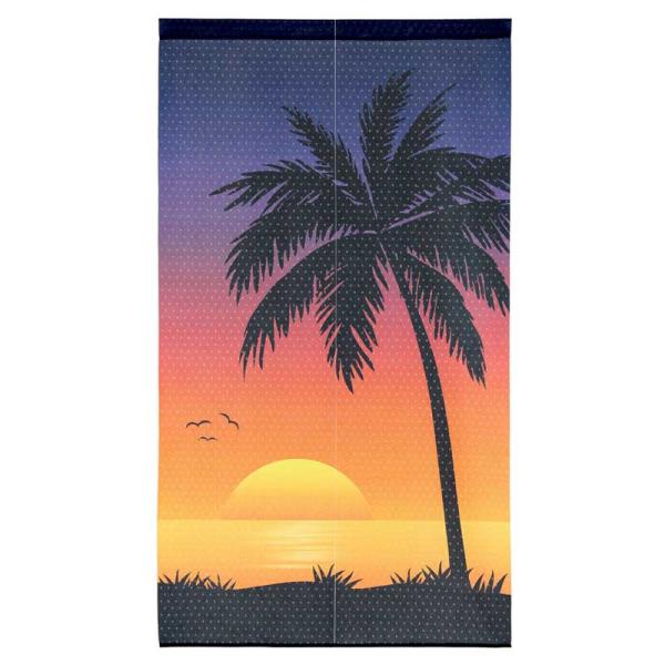 夕暮れの海岸 のれん タペストリー  ヤシ 約１５０×８５センチ 中割れなし カットライン付き ハワイ ハワイアン 雑貨 暖簾