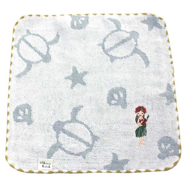 フラガール ハンドタオル ハンカチタオル ブルー 刺繍 泉州タオル ジャガード かわいい おしゃれ ハワイ ハワイアン 雑貨 グッズ