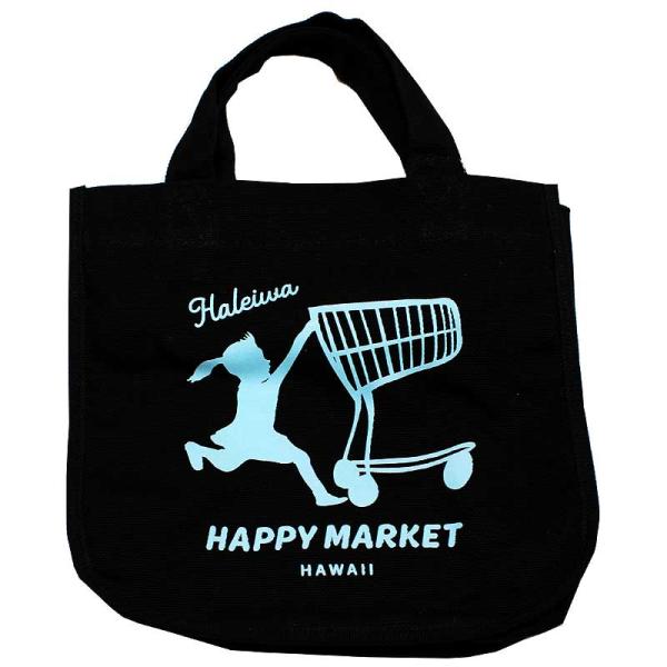 ハレイワ ハッピー マーケット HALEIWA HAPPY MARKET ミニトートバッグ ブラック ランチバッグ ハワイ ハワイアン雑貨