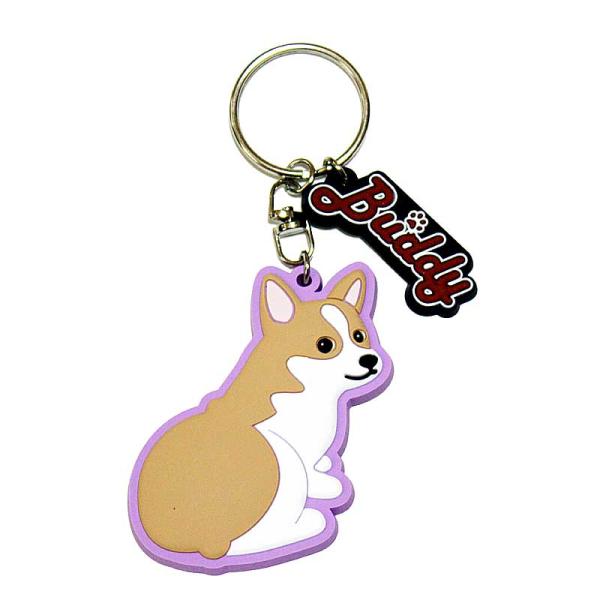 かわいいコーギーのキーホルダーです★この表情がとってもポップでかわいらしいですよね★小さいチャームの「Buddy（バディ）」は訳すと相棒って意味なのでこんなデザインのキーホルダーにはピッタリ！！★あなたもこんなキーホルダーで犬好きをアピール...