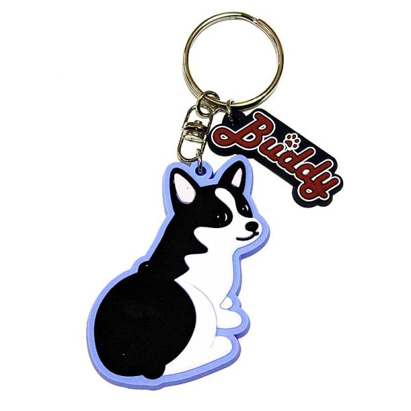 かわいいコーギーのキーホルダーです★この表情がとってもポップでかわいらしいですよね★小さいチャームの「Buddy（バディ）」は訳すと相棒って意味なのでこんなデザインのキーホルダーにはピッタリ！！★あなたもこんなキーホルダーで犬好きをアピール...