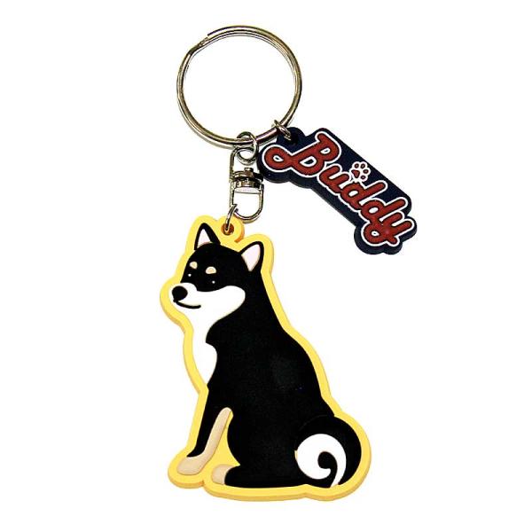 かわいい黒柴のキーホルダーです★この表情がとってもポップでかわいらしいですよね★小さいチャームの「Buddy（バディ）」は訳すと相棒って意味なのでこんなデザインのキーホルダーにはピッタリ！！★あなたもこんなキーホルダーで犬好きをアピールして...