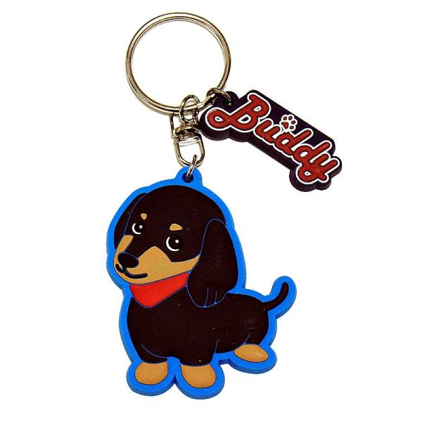 かわいいダックスフンドのキーホルダーです★この表情がとってもポップでかわいらしいですよね★小さいチャームの「Buddy（バディ）」は訳すと相棒って意味なのでこんなデザインのキーホルダーにはピッタリ！！★あなたもこんなキーホルダーで犬好きをア...