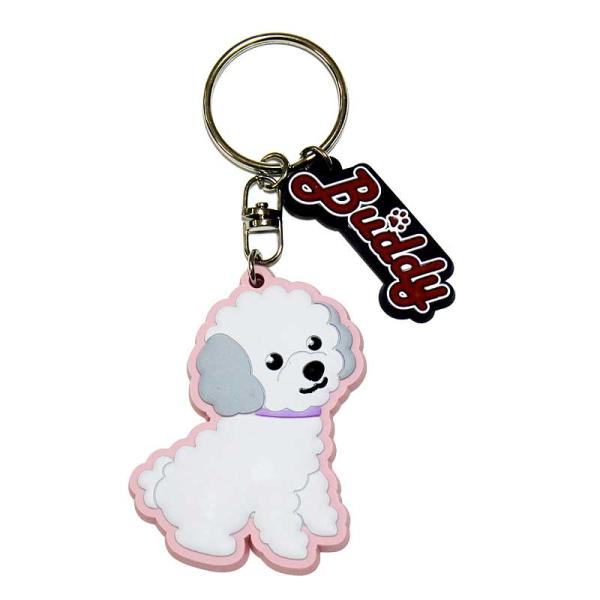 かわいいプードルのキーホルダーです★この表情がとってもポップでかわいらしいですよね★小さいチャームの「Buddy（バディ）」は訳すと相棒って意味なのでこんなデザインのキーホルダーにはピッタリ！！★あなたもこんなキーホルダーで犬好きをアピール...