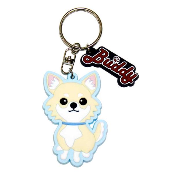 かわいいチワワのキーホルダーです★この表情がとってもポップでかわいらしいですよね★小さいチャームの「Buddy（バディ）」は訳すと相棒って意味なのでこんなデザインのキーホルダーにはピッタリ！！★あなたもこんなキーホルダーで犬好きをアピールし...