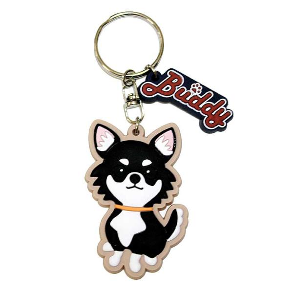 かわいいチワワのキーホルダーです★この表情がとってもポップでかわいらしいですよね★小さいチャームの「Buddy（バディ）」は訳すと相棒って意味なのでこんなデザインのキーホルダーにはピッタリ！！★あなたもこんなキーホルダーで犬好きをアピールし...