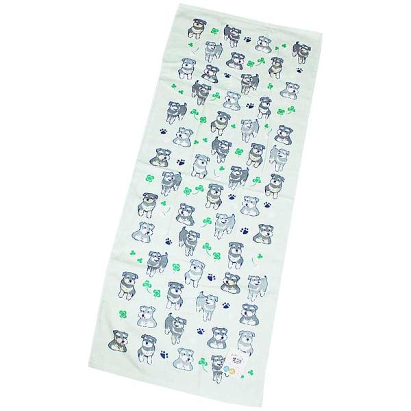 シュナウザー 雑貨 ミニバスタオル ミントグリーン 犬 ポップ シュナ かわいい おしゃれ ミニチュアシュナウザー グッズ