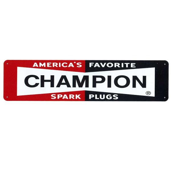 チャンピオン スパークプラグのメーカー CHANPION 横長型 約４０センチ アメリカンブリキ看板 ストリートサイン