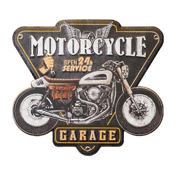 アメリカン バイク GARAGE ダイカット エンボス加工 レトロ調 メタルプレート メタルサイン ブリキ看板
