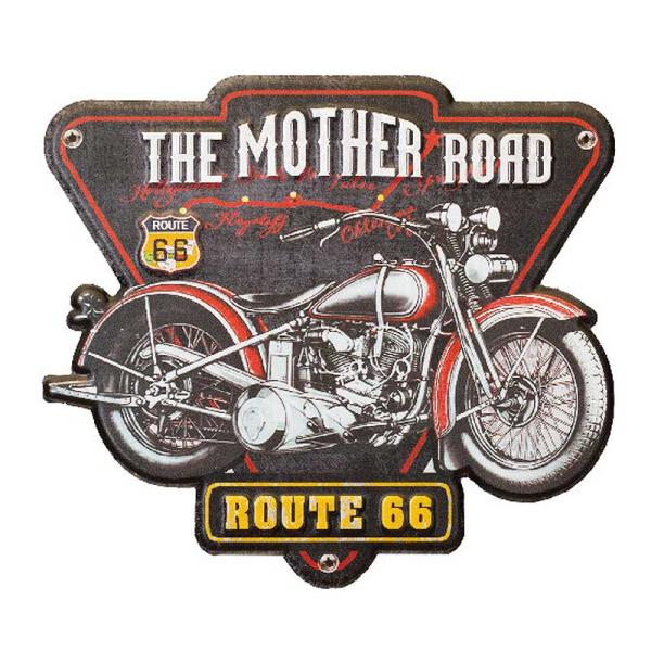 アメリカン バイク MOTHER ROAD ダイカット エンボス加工 レトロ調 メタルプレート メタルサイン ブリキ看板